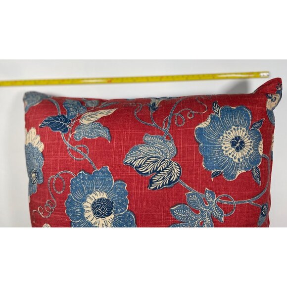 Red,Blue Square Pillow Floral, Stripe Reversible Cotton Blend 18x18” Canaan Co. - Picture 4 of 8